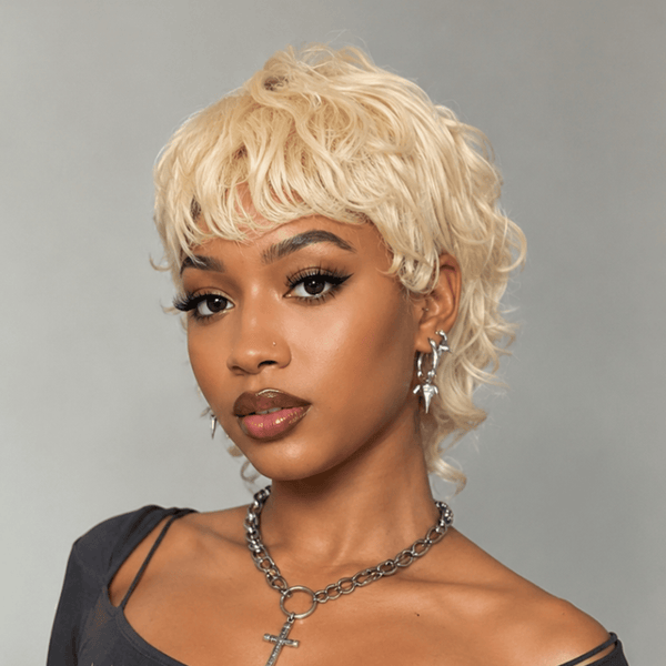 BeQueenWig PIXIE WIGS Bequeen Blonde Sheep-roll Short Cut Pixie Bob Style No Lace Full Cap Wig
