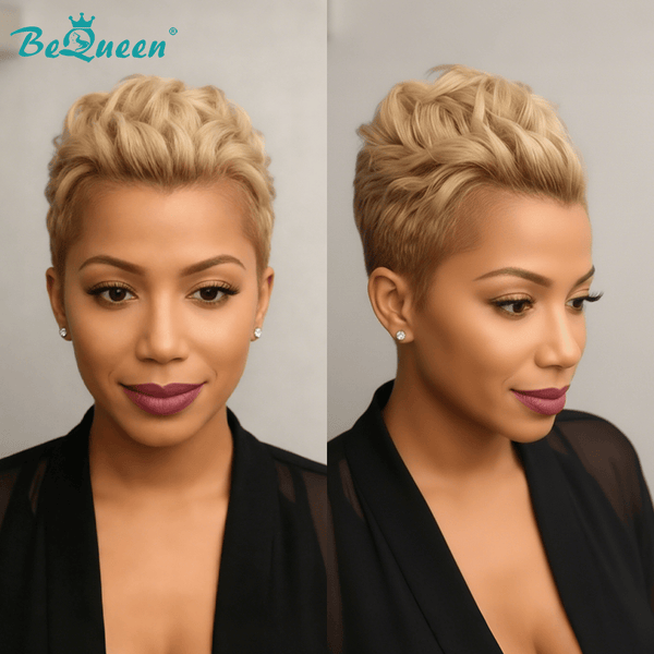 BeQueenWig PIXIE WIGS Bequeen Blonde Spiky Wave Women Style Short Cut Wig