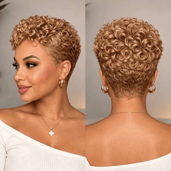 BeQueenWig PIXIE WIGS Bequeen Bronze Small Finger Wave 13×4 Lace Pixie Full Cap Wig