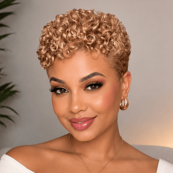 BeQueenWig PIXIE WIGS Bequeen Bronze Small Finger Wave 13×4 Lace Pixie Full Cap Wig