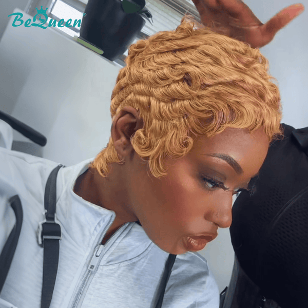 BeQueenWig PIXIE WIGS Bequeen Caramel Brown Finger Wave Pixie Wig