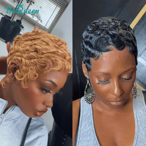 BeQueenWig PIXIE WIGS Bequeen Caramel Brown Finger Wave Pixie Wig