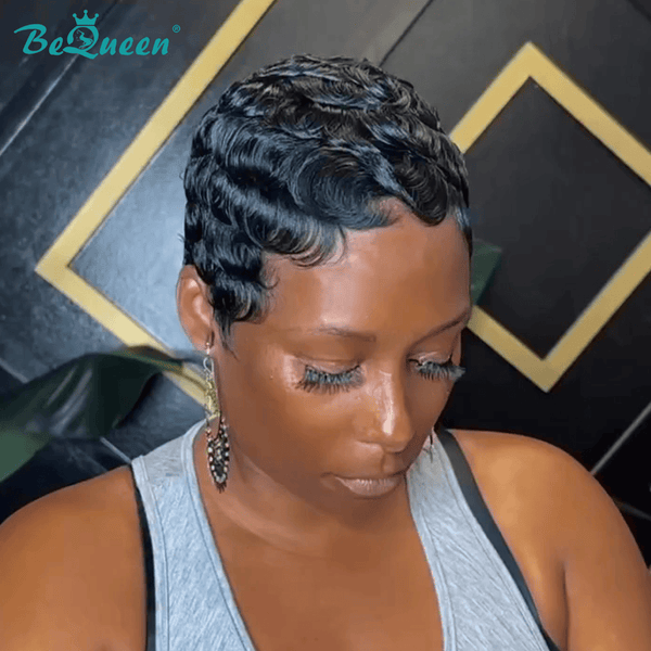 BeQueenWig PIXIE WIGS Bequeen Caramel Brown Finger Wave Pixie Wig