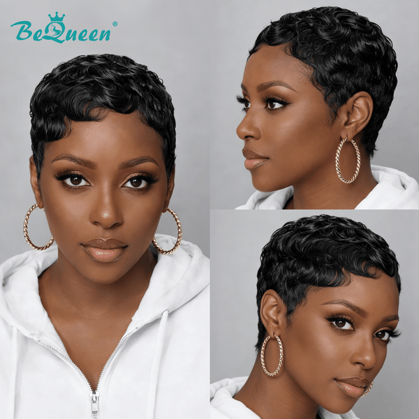 BeQueenWig PIXIE WIGS Bequeen Caramel Brown Finger Wave Pixie Wig