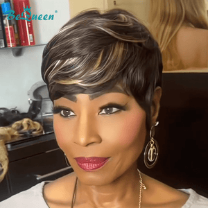 BeQueenWig PIXIE WIGS Bequeen Chocolate Swirl Short Pixie Machine Made Wig