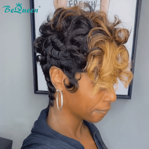 BeQueenWig PIXIE WIGS Bequeen Closure Blond Highlight Pixie Wig