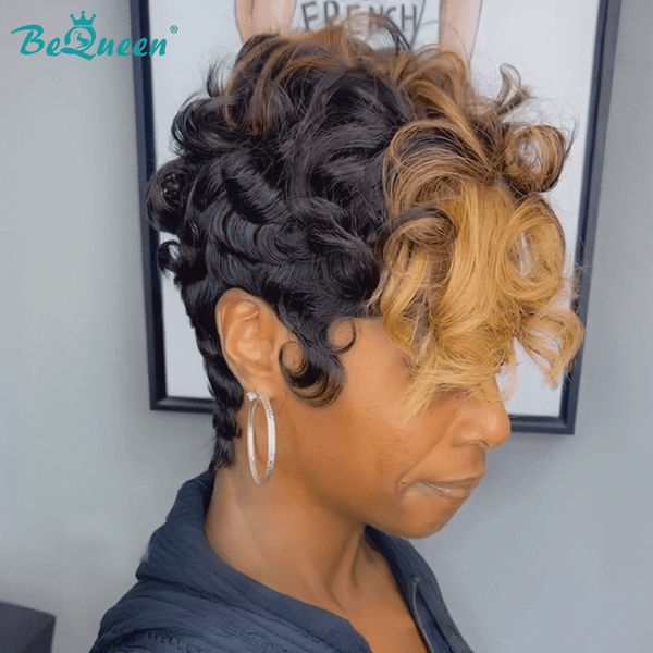 BeQueenWig PIXIE WIGS Bequeen Closure Blond Highlight Pixie Wig
