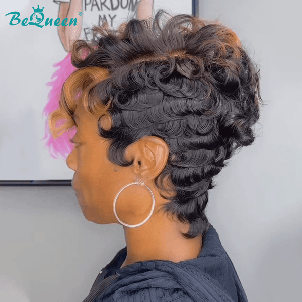 BeQueenWig PIXIE WIGS Bequeen Closure Blond Highlight Pixie Wig