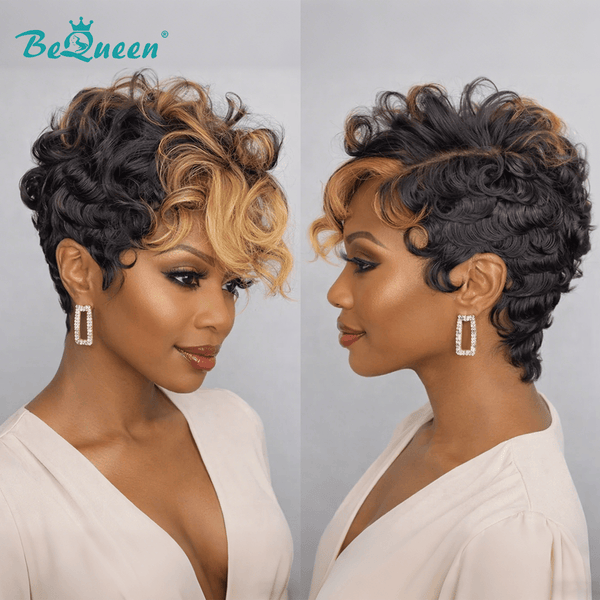 BeQueenWig PIXIE WIGS Bequeen Closure Blond Highlight Pixie Wig