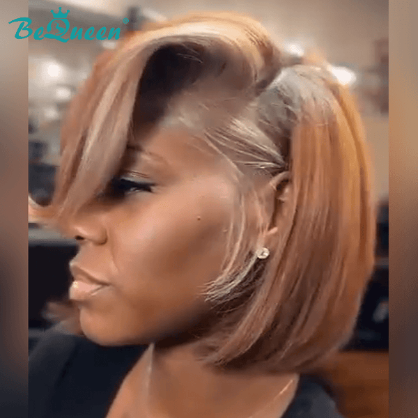 BeQueenWig Bequeen Feshion Side Part  Brown Mix Orange 100% Human Hair Lace Bob Wig