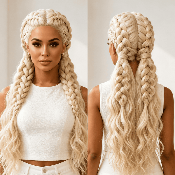 BeQueenWig Sexy Braid Lace Wig Blonde BeQueen Full Lace 200% Density Human Hair Ponytail Braid