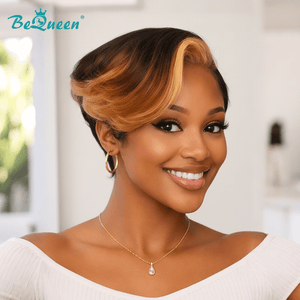 BeQueenWig PIXIE WIGS Bequeen Gold Mixed Black Side Part Pixie Wig