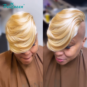 BeQueenWig TOPPER & MOHAWK Bequeen Golden Side Part Wave Short Cut Topper