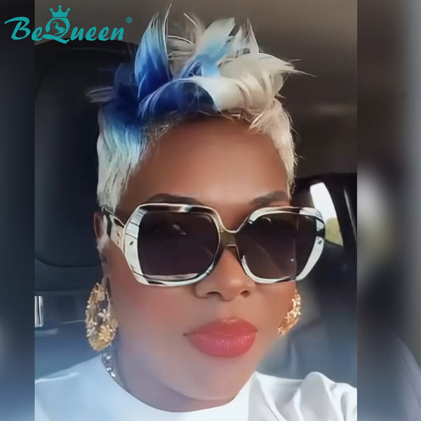 BeQueenWig TOPPER & MOHAWK Bequeen Highlight Blue Short Cut Topper