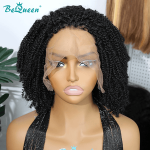 Bequeen Kinky Black 100% Human Hair Braided Wig Outdoor Frontal View