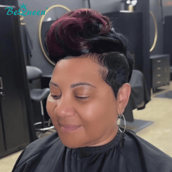 BeQueenWig TOPPER & MOHAWK Bequeen Machine Made 1B Mixed 99J Short Cut Topper