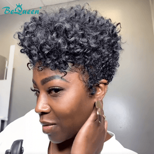 BeQueenWig TOPPER & MOHAWK Bequeen Machine Made Black Elastic Curly Topper
