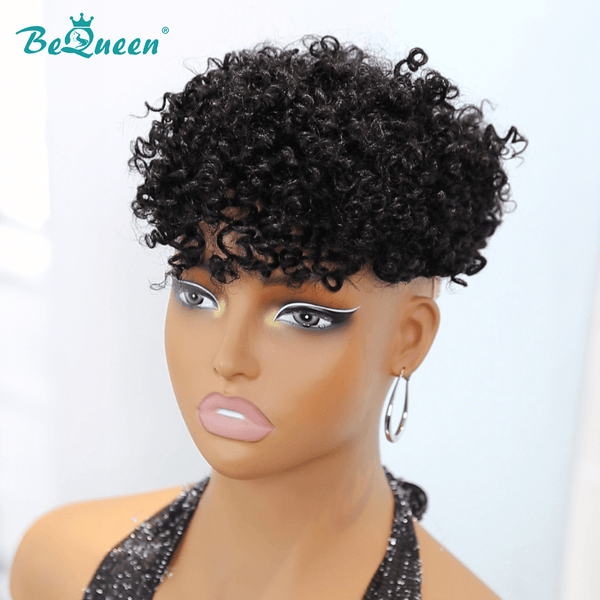BeQueenWig TOPPER & MOHAWK Bequeen Machine Made Black Elastic Curly Topper