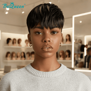 BeQueenWig TOPPER & MOHAWK Bequeen Machine Made Natrual Black Highlight Grey Topper