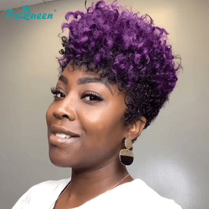 BeQueenWig TOPPER & MOHAWK Bequeen Machine Made Purple Elastic Curly Topper