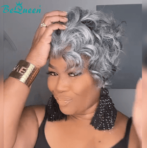BeQueenWig TOPPER & MOHAWK Side Part Curly Bequeen Machine Made Salt And Pepper Topper