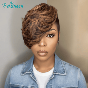 BeQueenWig TOPPER & MOHAWK Bequeen Machine Made Side Part Brown Topper