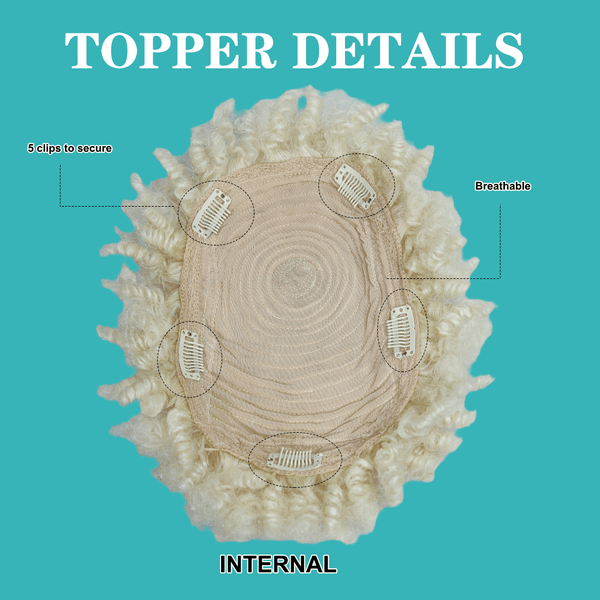 BeQueenWig TOPPER & MOHAWK Bequeen Machine Made Silver Curly Topper