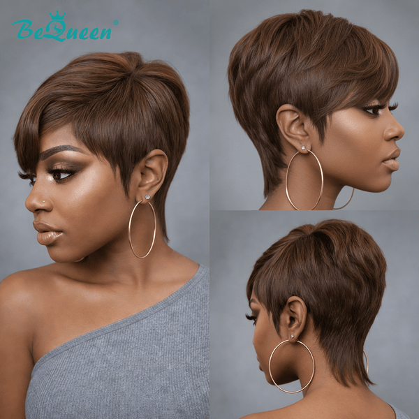 BeQueenWig PIXIE WIGS Bequeen Mixed Color Bronze Side Part Pixie Lace Wig