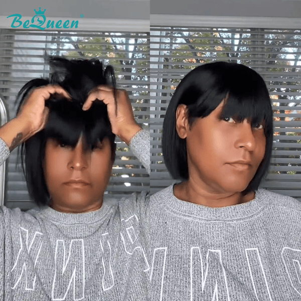BeQueenWig TOPPER & MOHAWK Bequeen Natrual Black Machine Made Bob Topper