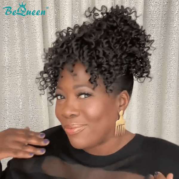 BeQueenWig TOPPER & MOHAWK Bequeen Natrual Black Machine Made Curly Topper