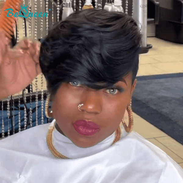 BeQueenWig TOPPER & MOHAWK Bequeen Natrual Black Side Part Topper
