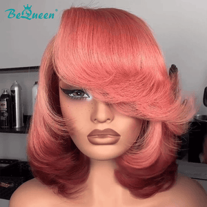 BeQueenWig Bequeen Peach-to-Rosy Pink Style BoB Lace Wig