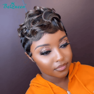 BeQueenWig PIXIE WIGS As pic BeQueen Pin Curl Wig in High-Contrast Balayage