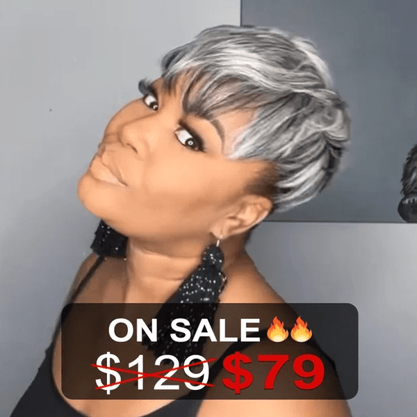 BeQueenWig TOPPER & MOHAWK Bequeen Pixie Style Salt And Pepper Topper