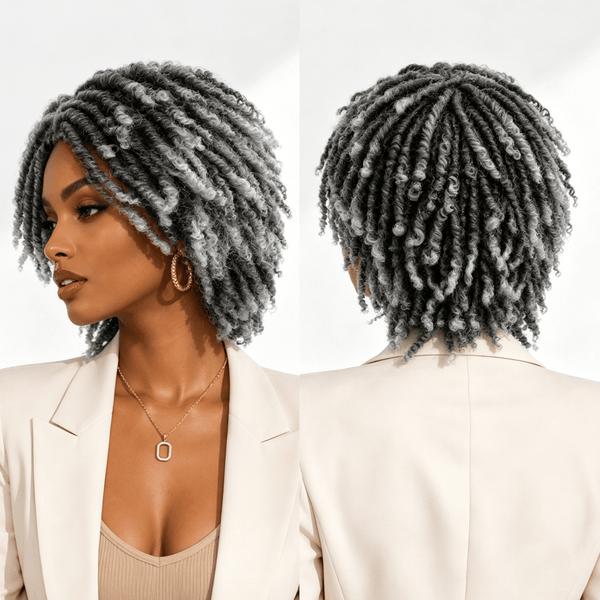 BeQueenWig Sexy Braid Lace Wig Bequeen Salt& Pepper Afro Kinky Bob Braid Style For Black Women