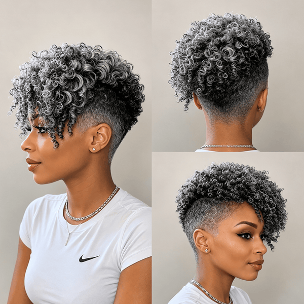 BeQueenWig TOPPER & MOHAWK Bequeen Salt&Pepper Color Curls Side Part Machine Made Topper Unit For Black Women