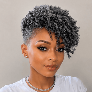 BeQueenWig TOPPER & MOHAWK Bequeen Salt&Pepper Color Curls Side Part Machine Made Topper Unit For Black Women
