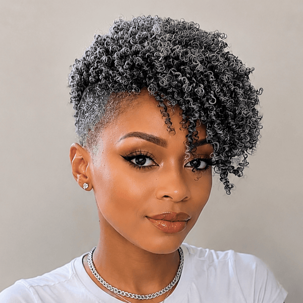 BeQueenWig TOPPER & MOHAWK Bequeen Salt&Pepper Color Curls Side Part Machine Made Topper Unit For Black Women
