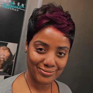 BeQueenWig PIXIE WIGS Bequeen Sexy 1B Natural Black & Red Wavy Short  Pixe Wig