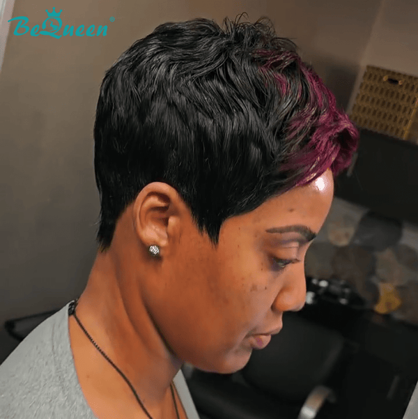 BeQueenWig PIXIE WIGS Bequeen Sexy 1B Natural Black & Red Wavy Short  Pixe Wig