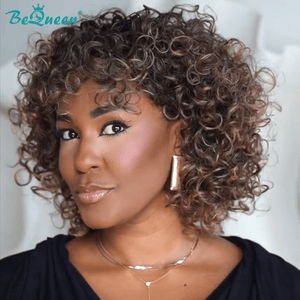BeQueenWig No Lace Wig Bequeen Short Curly Brown Color No Lace Wig