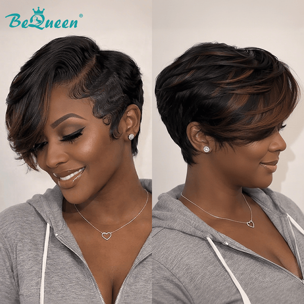 BeQueenWig PIXIE WIGS Bequeen Short Cut 1B/#30 Frontal Lace Wig
