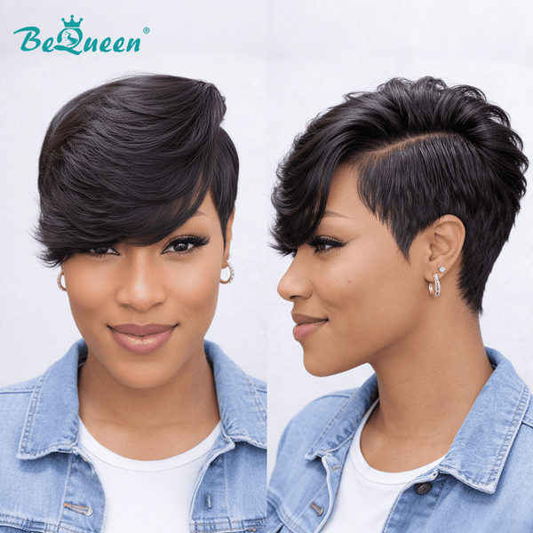 BeQueenWig PIXIE WIGS Bequeen Side Part Fasion Pixie Cut Sexy Wave Lace Wig-1