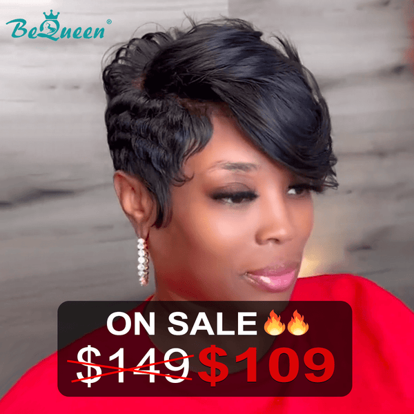 BeQueenWig PIXIE WIGS Bequeen Side Part Fasion Pixie Cut Sexy Wave Lace Wig