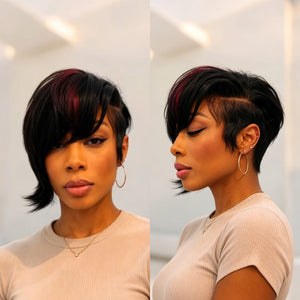 BeQueenWig TOPPER & MOHAWK Bequeen Side Part Long Frontal Highlight Red Machine Made Topper Unit