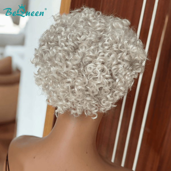 BeQueenWig TOPPER & MOHAWK Bequeen Silver Machine Made Curly Topper Unit