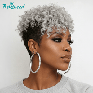 BeQueenWig TOPPER & MOHAWK Bequeen Silver Machine Made Curly Topper Unit