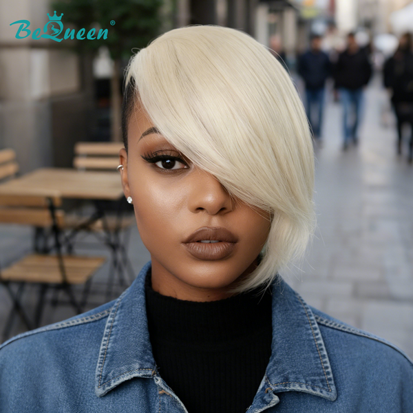 BeQueenWig TOPPER & MOHAWK Bequeen Silver Machine Made Side Part Topper