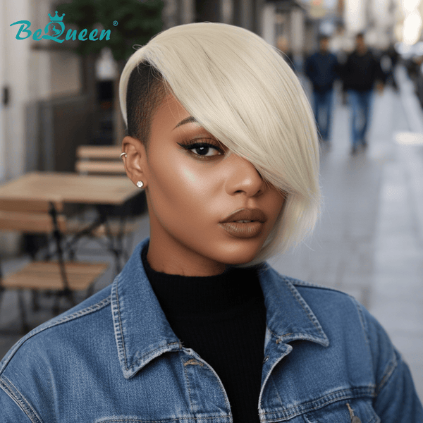 BeQueenWig TOPPER & MOHAWK Bequeen Silver Machine Made Side Part Topper