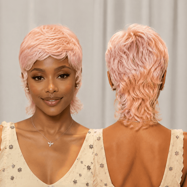 BeQueenWig Mullet Wig BeQueen Summer Cotton Pink Natural Style Glueless No Lace Mullet Wig with Bang